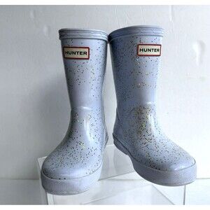 Kids Hunter Original Giant Glitter Boot Gentle Blue Rain Boots Sz 9 Rubber Bling
